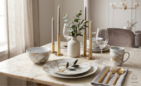 20-Piece Grey Marble Porcelain Dinnerware Set with Gold Veining & Gold Flatware 