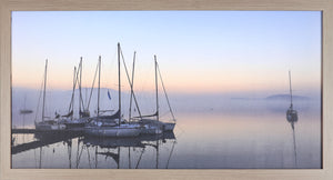 Boats in Mist Framed Linen Finish - 26.75