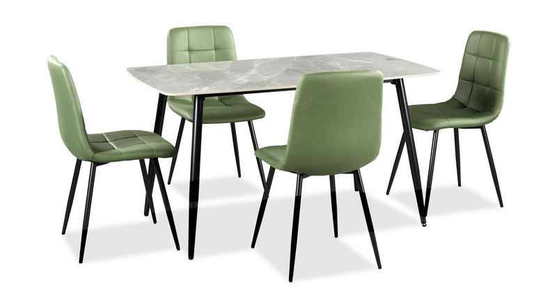 Arlo 5pc Dining Set with Table & 4 Green Chairs, Sintered Stone & Metal, 55\"W - Green & Grey/Black