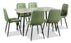 Arlo 7pc Dining Set with Table & 6 Green Chairs, Sintered Stone & Metal, 55\"W - Green & Grey/Black