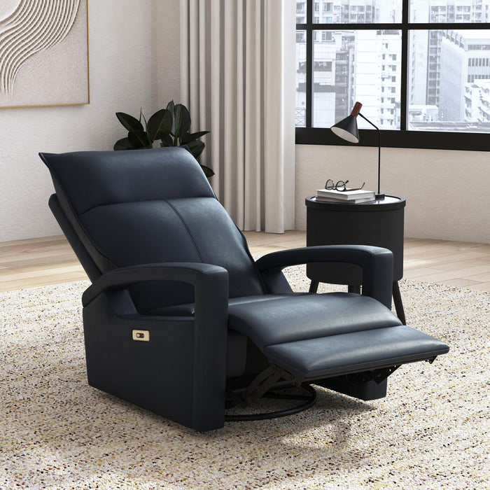 Carlos 31\" Top-Grain Genuine Leather Power Reclining Chair with Glider and Swivel – Blue  