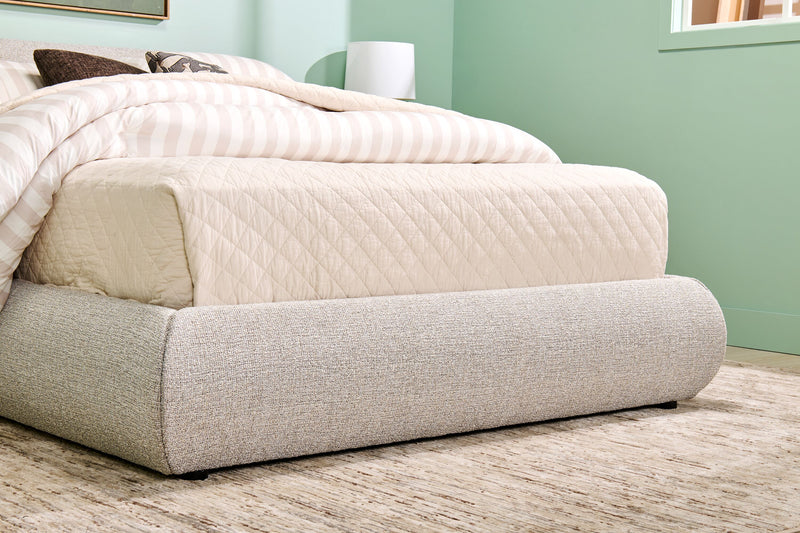 Luka Upholstered Platform Bed in Grey Polyester Fabric, Modern - Queen Size