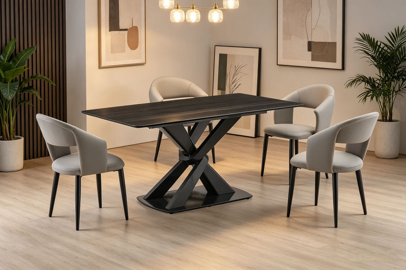 Orion 63” Dining Table with Tech Stone Top, Metal Base – Black