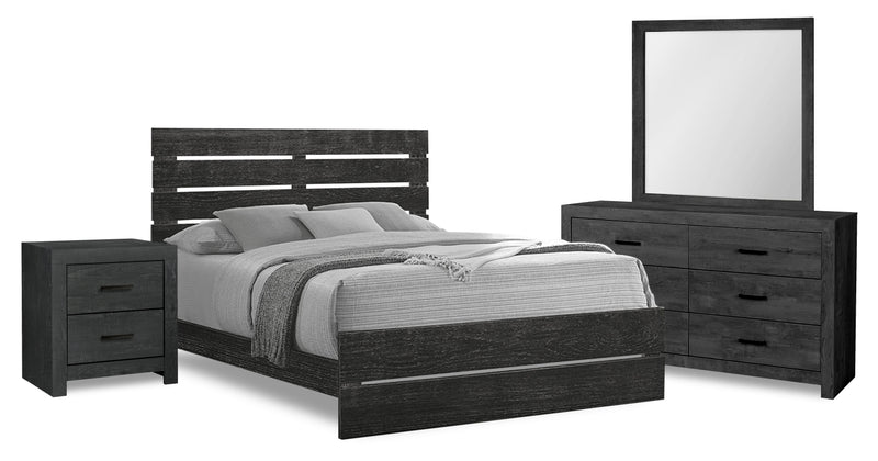Soren 6pc Bedroom Set with Slat Panel Bed, Dresser, Mirror & Nightstand, Graphite Grey - Queen Size