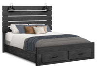 Soren Platform Storage Bed with Slat Headboard & Frame, Built-In LED, Graphite Grey - Queen Size 