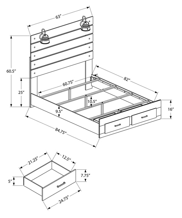 Soren Platform Storage Bed with Slat Headboard & Frame, Built-In LED, Graphite Grey - Queen Size