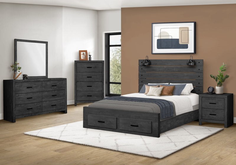 Soren Platform Storage Bed with Slat Headboard & Frame, Built-In LED, Graphite Grey - Queen Size