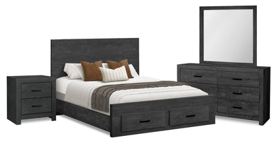 Soren 6pc Bedroom Set with Storage Bed, Dresser, Mirror & Nightstand, Graphite Grey - Queen Size | Ensemble de chambre à coucher Soren 6 pièces avec lit de rangement, commode, miroir et table de nuit, gris graphite - format grand lit