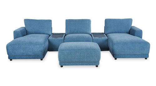 Voyage Modular 6-Piece Left-Facing Fabric Sectional with Console and Ottoman – Blue 