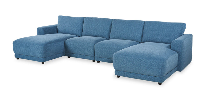 Voyage Modular 4-Piece U-Shaped Fabric Sectional with Removable Back Cushions – Blue