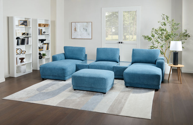 Voyage Modular 4-Piece U-Shaped Fabric Sectional with Removable Back Cushions – Blue