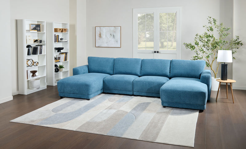Voyage Modular 4-Piece U-Shaped Fabric Sectional with Removable Back Cushions – Blue
