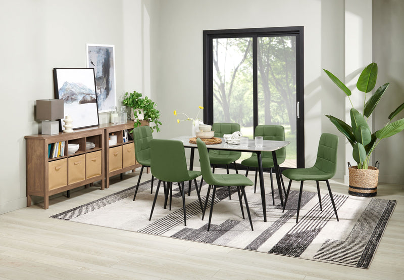 Arlo 7pc Dining Set with Table & 6 Green Chairs, Sintered Stone & Metal, 55\"W - Green & Grey/Black