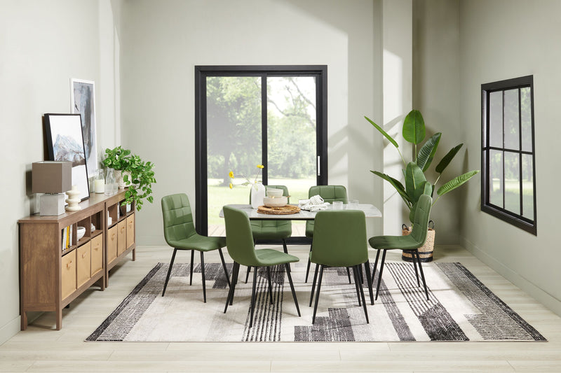 Arlo 7pc Dining Set with Table & 6 Green Chairs, Sintered Stone & Metal, 55\"W - Green & Grey/Black