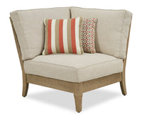 Juno Outdoor Patio Corner Chair - Eucalyptus Wood & Nuvella Fabric, Weather Resistant - Natural/Beige 