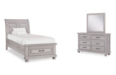 Kylie 5pc Bedroom Set with Storage Bed, Dresser & Mirror, Sand - Twin Size | Ensemble de chambre à coucher Kylie 5 pièces sable avec lit de rangement, commode et miroir - format lit simple