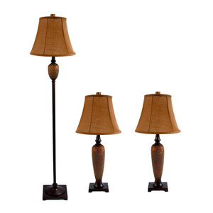 Elegant Designs 3-Piece Two Table Lamp and One Floor Lamp Set - Hammered Bronze