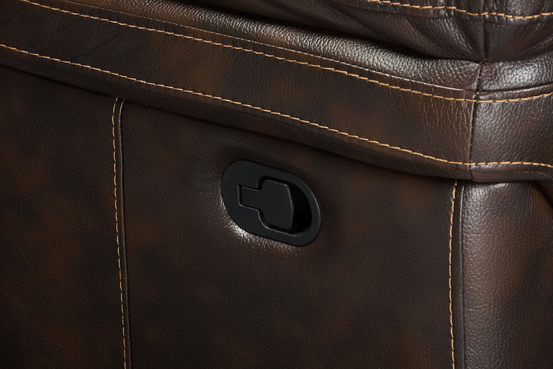 Leo 78\" Leather-Look Fabric Glider Reclining Loveseat with Storage Console - Walnut Brown