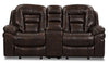 Leo 78\" Leather-Look Fabric Glider Reclining Loveseat with Storage Console - Walnut Brown