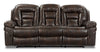 Leo 87.5\" Leather-Look Fabric Reclining Sofa - Walnut Brown 