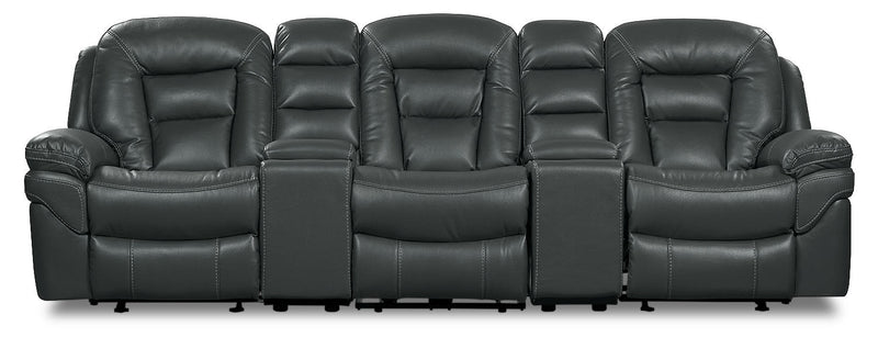 Leo 5-Piece Leather-Look Fabric Home Theatre Reclining Sectional with Storage Consoles and Cupholders - Grey