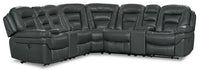 Leo 7-Piece Leather-Look Fabric Power Reclining Sectional with Storage Consoles and Cupholders - Grey