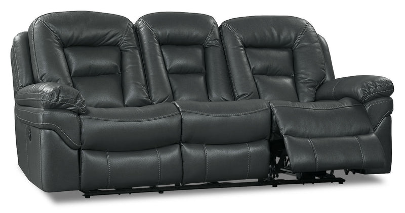 Leo 87.5\" Leather-Look Fabric Power Reclining Sofa - Grey