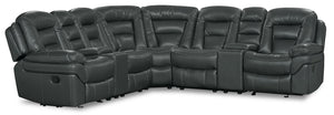 Leo 7-Piece Leather-Look Fabric Reclining Sectional with Storage Consoles and Cupholders - Grey