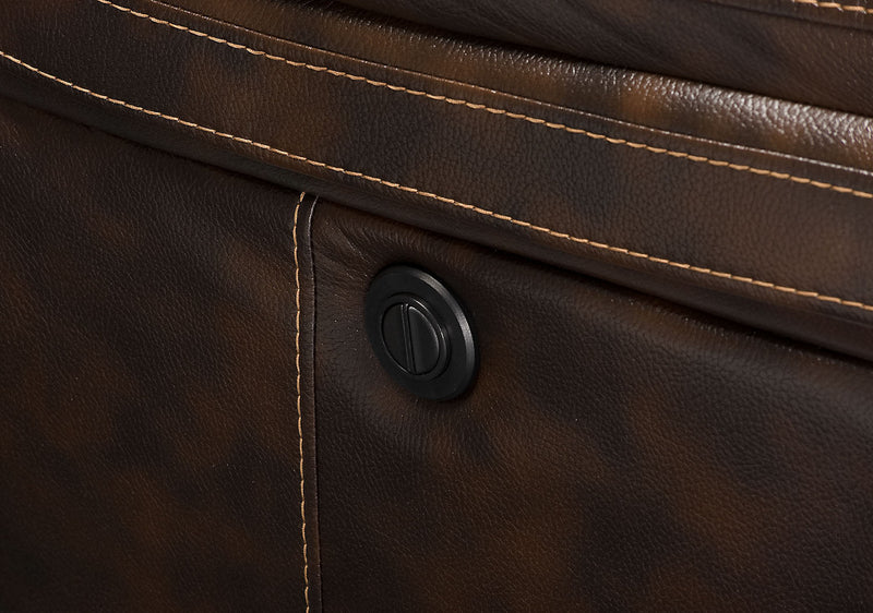 Leo 87.5\" Leather-Look Fabric Power Reclining Sofa - Walnut Brown 