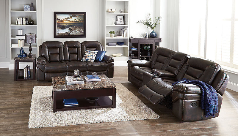 Leo 87.5\" Leather-Look Fabric Power Reclining Sofa - Walnut Brown 