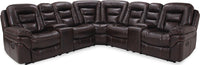 Leo 7-Piece Faux Leather Power Reclining Sectional with Storage Consoles and Cupholders - Walnut Brown 