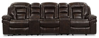 Leo 5-Piece Leather-Look Fabric Home Theatre Power Reclining Sectional with Storage Consoles and Cupholders - Walnut Brown 