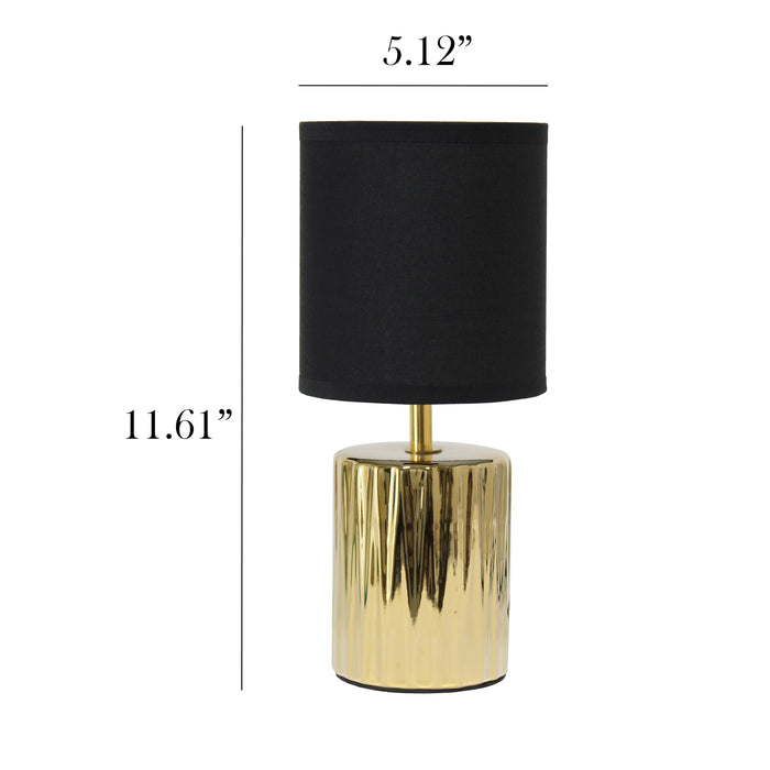Simple Designs 11.61\" Contemporary Ruffled Capsule Table Lamp with Black Drum Fabric Shade - Metallic Gold