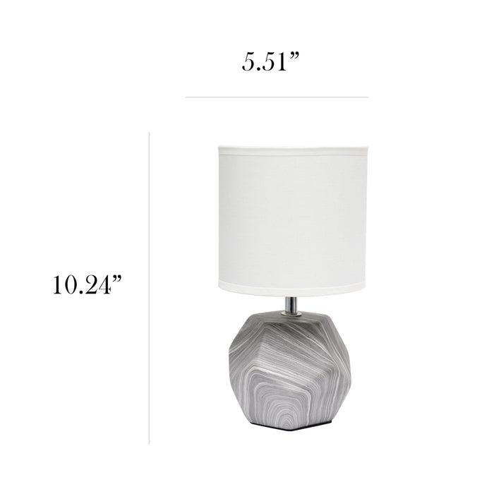 Simple Designs Round Prism Mini Table Lamp with White Fabric Shade - Marble
