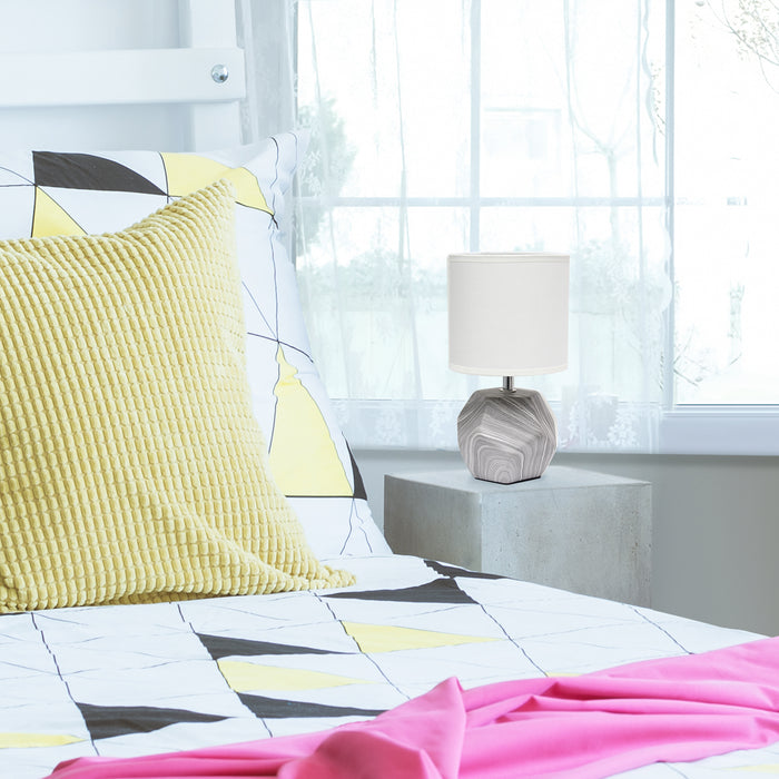 Simple Designs Round Prism Mini Table Lamp with White Fabric Shade - Marble