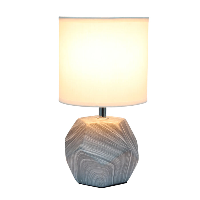Simple Designs Round Prism Mini Table Lamp with White Fabric Shade - Marble