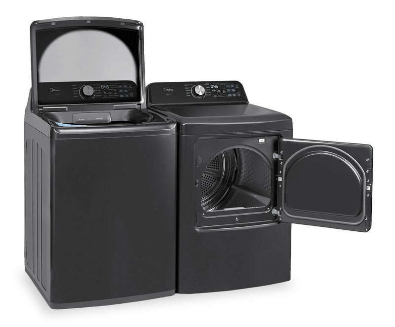 Midea 5.2 Cu. Ft. Top Load Impeller Washer and 7.0 Cu. Ft. Smart Tumble Dryer – Black 