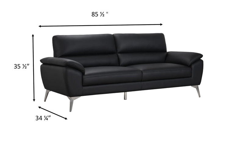 Mystic 85.4” Contemporary Genuine Leather Sofa - Black