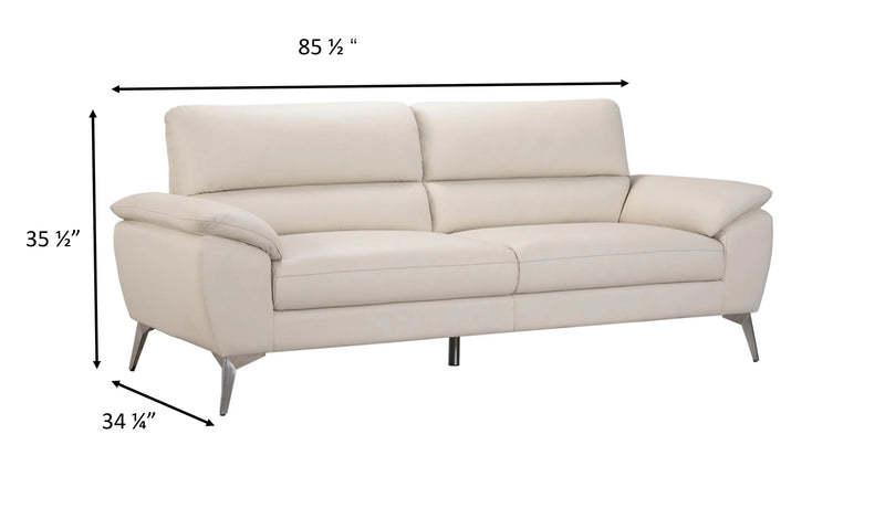 Mystic 85.4” Contemporary Genuine Leather Sofa - Frost