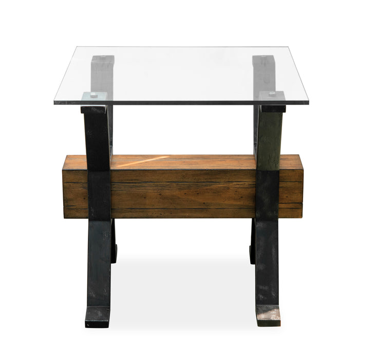Newton 26\" End Table with Glass Top - Toasted Nutmeg
