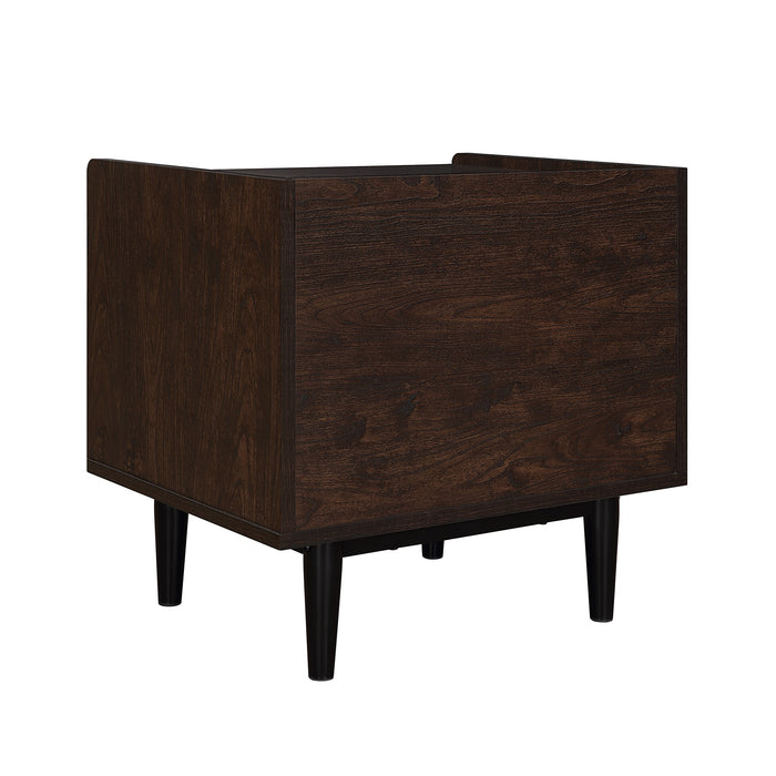 Manhattan Comfort Duane Modern Ribbed Nightstand with Full Extension Drawer - Dark Brown & Black