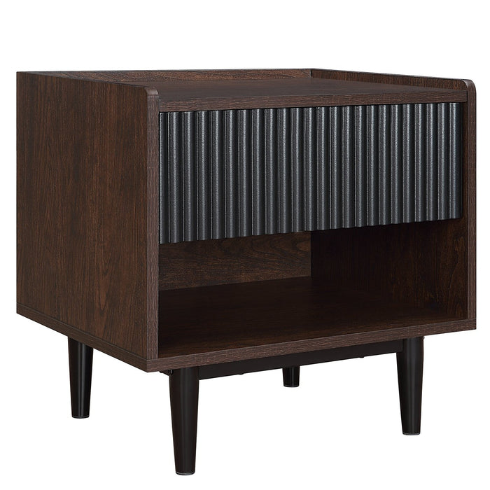 Manhattan Comfort Duane Modern Ribbed Nightstand with Full Extension Drawer - Dark Brown & Black