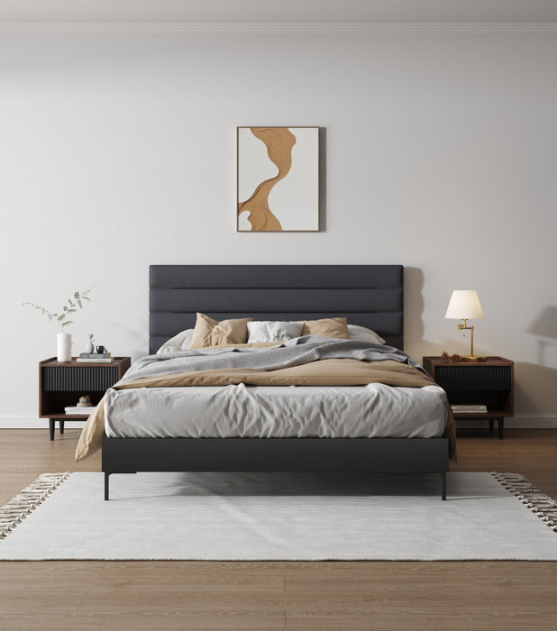 Manhattan Comfort Duane Modern Ribbed Nightstand with Full Extension Drawer - Dark Brown & Black