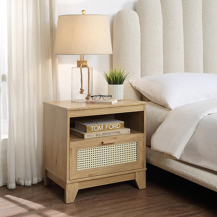 Manhattan Comfort Sheridan Modern Cane Nightstand - Natural