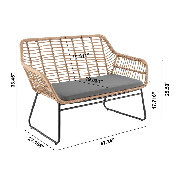 Manhattan Comfort Antibes 2.0 Steel Rattan 4-Piece Patio Conversation Set - Grey