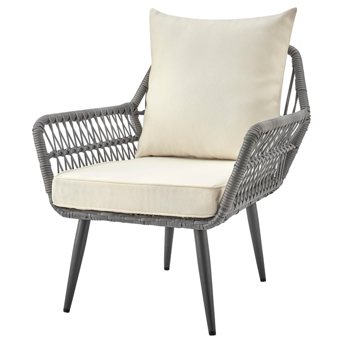 Manhattan Comfort Cannes Rope Wicker 3-Piece Patio Conversation Set - Cream