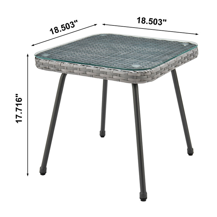 Manhattan Comfort Cannes Rope Wicker 3-Piece Patio Conversation Set - Grey