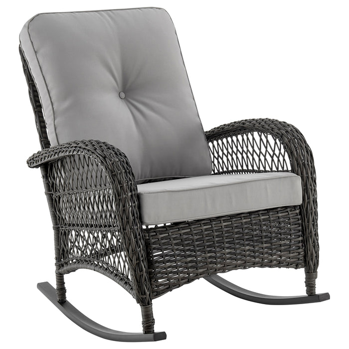 Manhattan Comfort Furttuo Steel Rattan Patio Outdoor Rocking Chair with Cushions - Grey