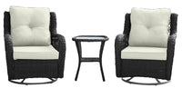 Manhattan Comfort Fruttuo Swivel Steel Rattan 3-Piece Patio Conversation Set - Cream