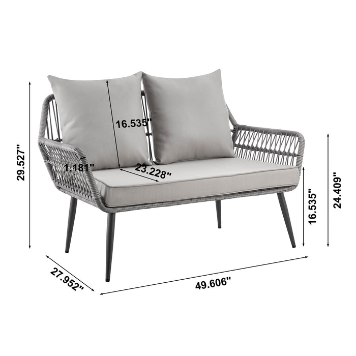Manhattan Comfort Portofino Rope Wicker 4-Piece Patio Conversation Set - Grey